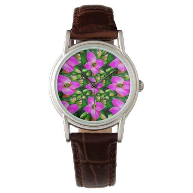 Pink Tropical Flowers Pattern Watch (Front)