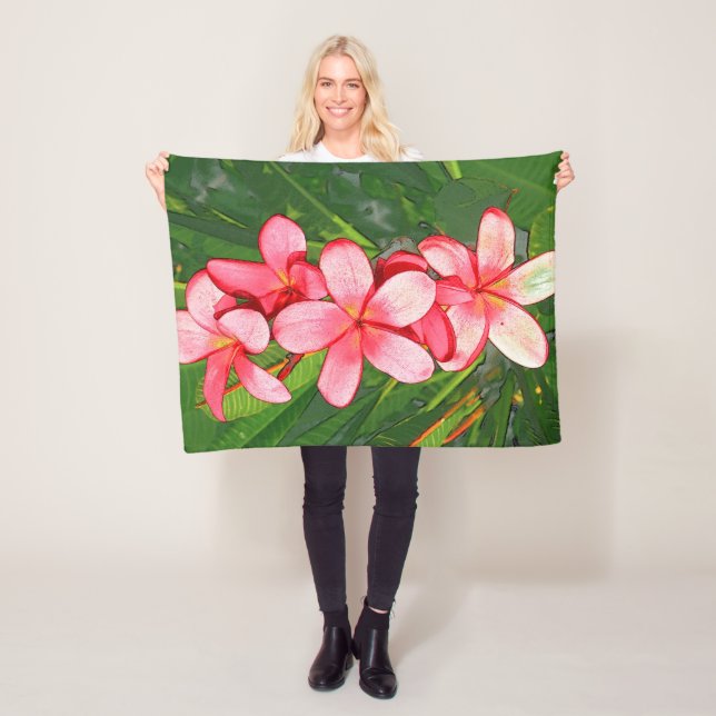 Pink Tropical Frangipani Art Fleece Blanket (In Situ)