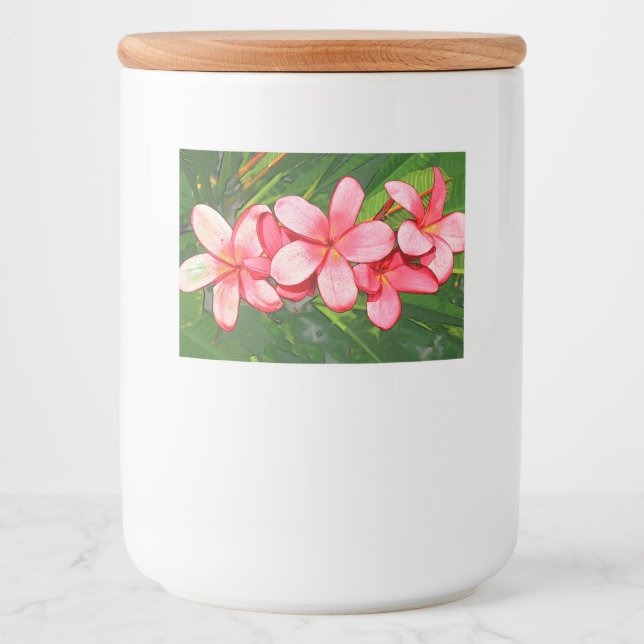 Pink Tropical Frangipani Art Food Label (Front)