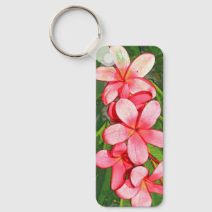 Pink Tropical Frangipani Art Keychain