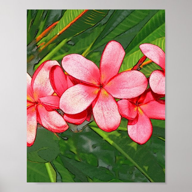 Pink Tropical Frangipani Art Poster (Front)