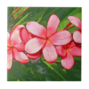 Pink Tropical Frangipani Art Tile