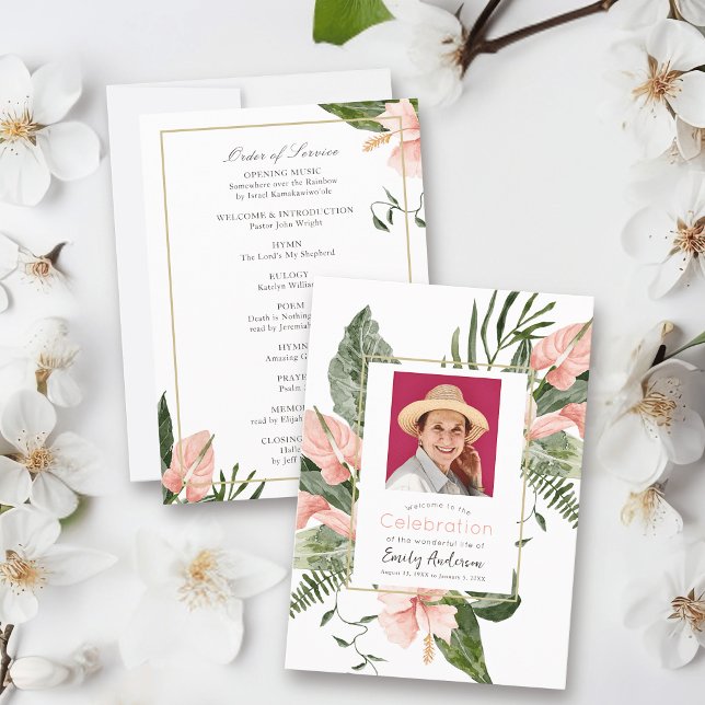 Pink Tropical Funeral Order Of Service Program (Creator Uploaded)