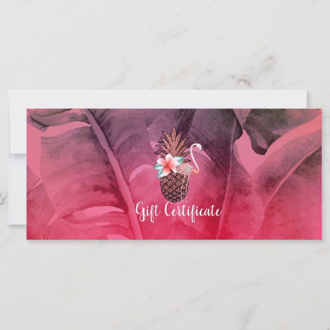 Pink Tropical Glitter Pineapple Gift Certificate (Front)