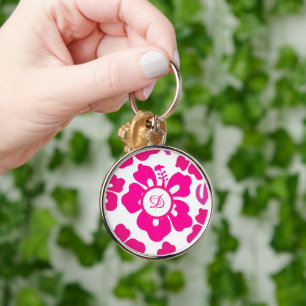 Pink tropical Hawaii Hibiscus Floral Pattern Keychain