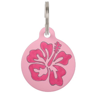 Pink Tropical Hawaiian Hibiscus Flower Pet Tag