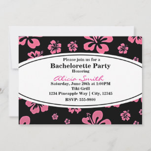 Pink Tropical Hibiscus Floral Black Invitation
