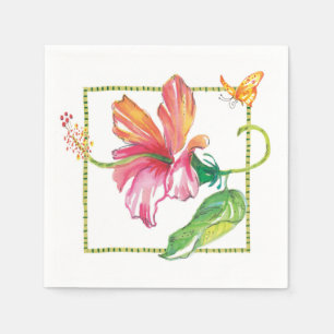 Pink Tropical Hibiscus Flower Orange Butterfly Napkin