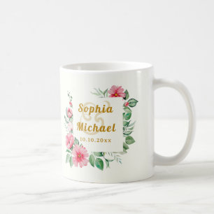 Pink Tropical Hibiscus Flowers and Lush Green Coffee Mug