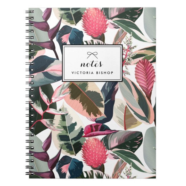 Pink Tropical Houseplants Pattern Personalized Notebook (Front)
