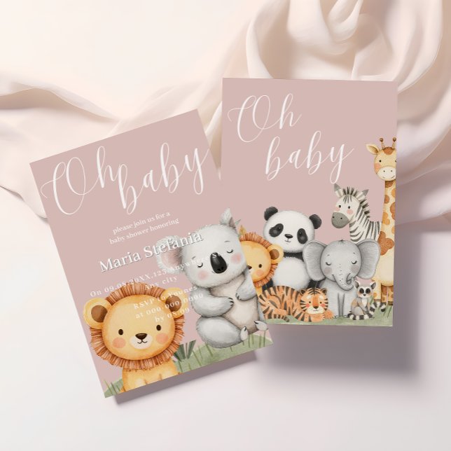 Pink Tropical Jungle Safari Baby Shower Animals  I Invitation (Creator Uploaded)
