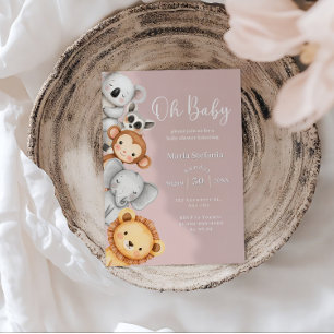 Pink Tropical Jungle Safari Baby Shower Animals  Invitation