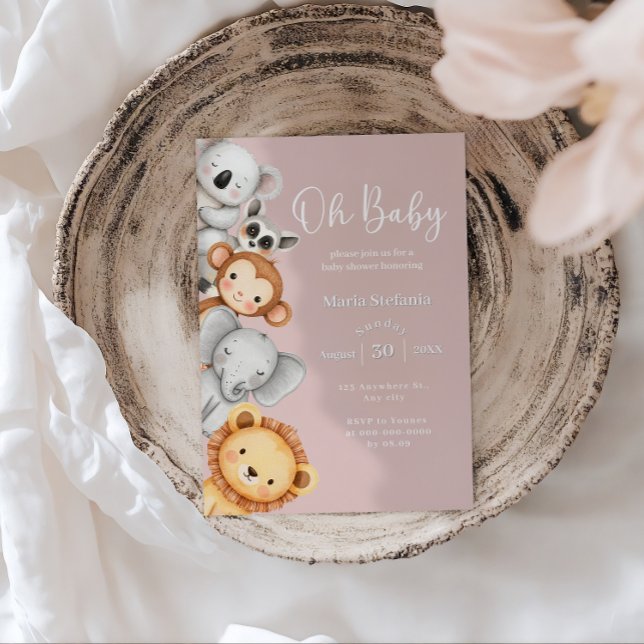 Pink Tropical Jungle Safari Baby Shower Animals  Invitation (Creator Uploaded)