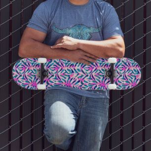 Pink Tropical Leaf Pattern Skateboard
