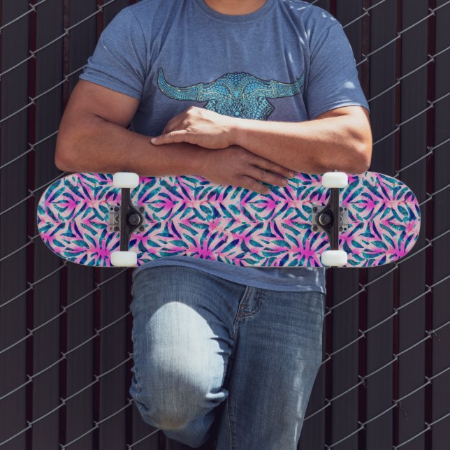 Pink Tropical Leaf Pattern  Skateboard (Outdoor 3)