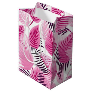 Pink Tropical Leaves  Medium Gift Bag
