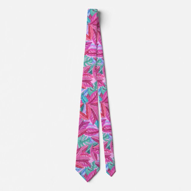Pink Tropical Leaves Tie (Front)