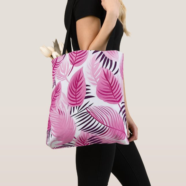 Pink Tropical Leaves  Tote Bag (Close Up)