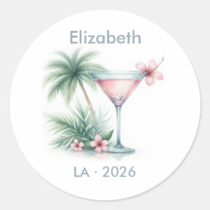 Pink Tropical Martini Bachelorette Party Classic Round Sticker
