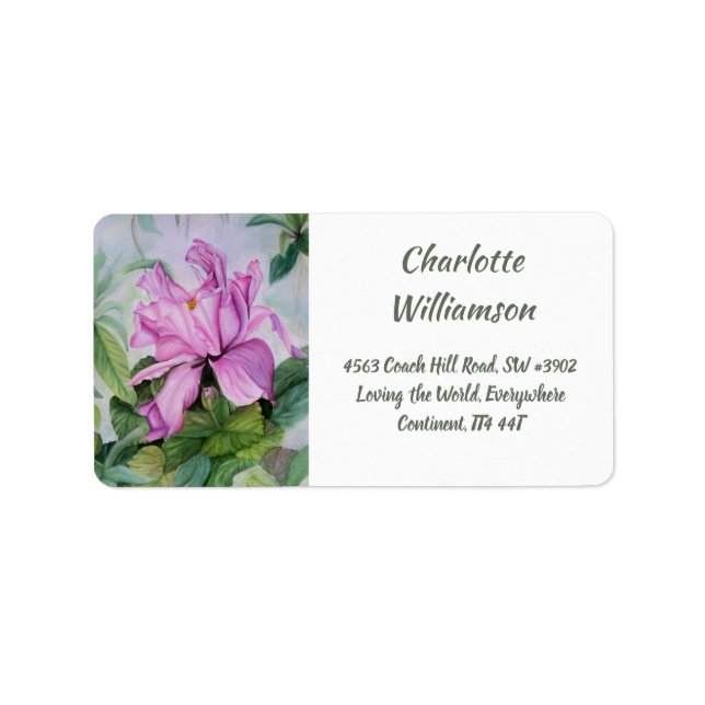 Pink Tropical Orchid Flower in Watercolor Address Label (Front)