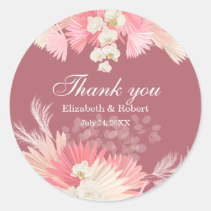 Pink Tropical Orchid Wedding Thank You Sticker