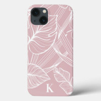 Pink Tropical Palm Leaf Pattern Monogram Case-Mate