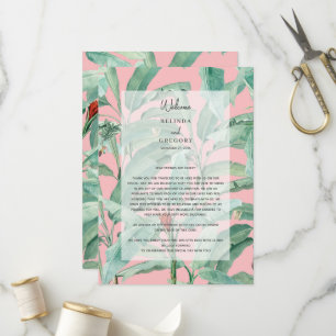 Pink Tropical Palm Leaves Wedding Itinerary  Program