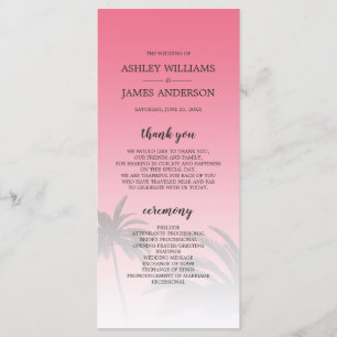 Pink Tropical Palm Tree Beach Wedding Program