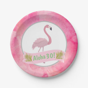 Pink Tropical Palms Flamingo Age Birthday Party Paper Plate