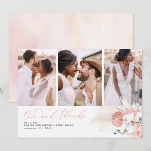 Pink Tropical Pampas Grass Wedding Thank You Card