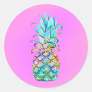 Pink Tropical Pineapple Colour Splash Luau Party Classic Round Sticker