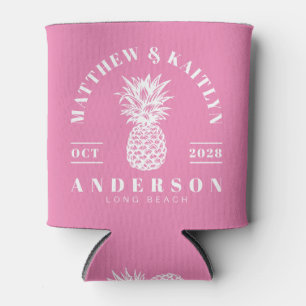 Pink Tropical Pineapple Wedding Can Cooler