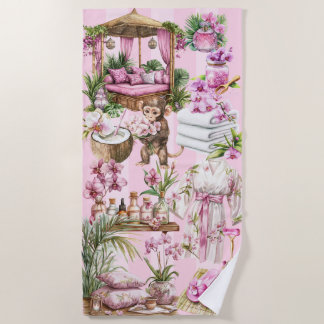 Pink Tropical Spa Cabana Beach Towel