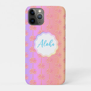 Pink Tropical Sunset Aloha Palm Tree  iPhone 11 Pro Case