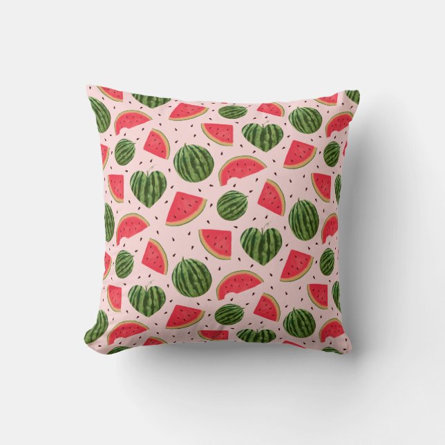 Pink Tropical Watermelon Pattern Throw Pillow (Front)