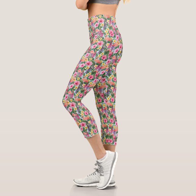 Pink Tropics  Capri Leggings (Left)