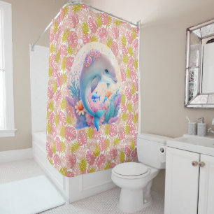 Pink Tropics With Dolphin Shower Curtain