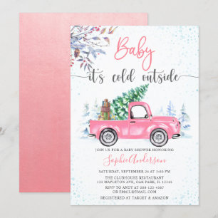 Pink Truck Baby It's Cold Outside Girl Baby Shower Invitation
