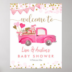 Pink Truck Drive À Travers Baby shower Affiche de 