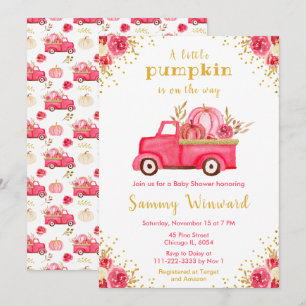 Pink Truck Fall Pumpkin Baby Shower Invitation