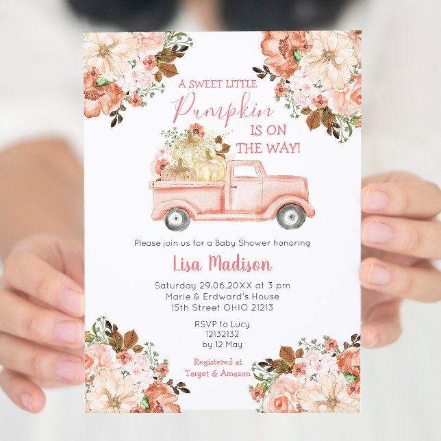 Pink Truck Peach Baby Shower Invitation (Creator Uploaded)