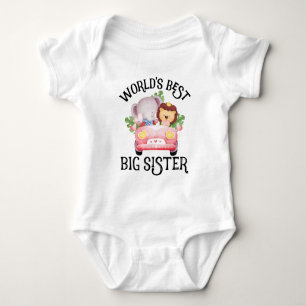 Pink Truck Safari Animals World's Best Big Sister Baby Bodysuit