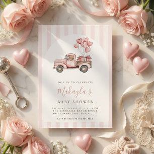 Pink Truck Teddy Bear Hearts Baby Shower Invitation