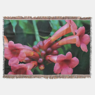 Pink Trumpet Honeysuckle Botanical Art Throw Blanket