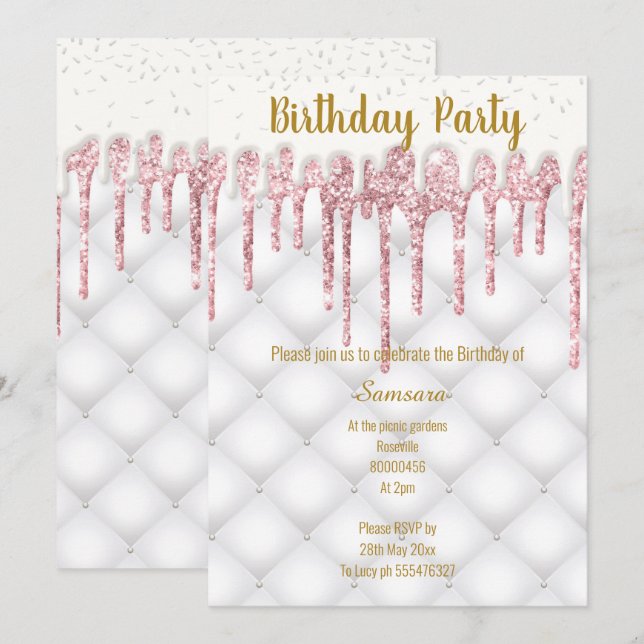 PINK TUFTED CAKE  ALL OCCASION BIRTHDAY INVITATION (Front/Back)