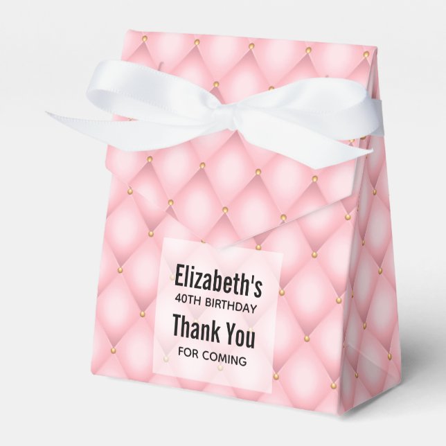Pink Tufted Diamond Pattern Birthday Thank You Favor Box (Front Side)