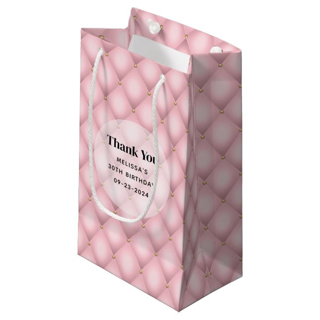 Pink Tufted Diamond Pattern Birthday Thank You Small Gift Bag (Front Angled)