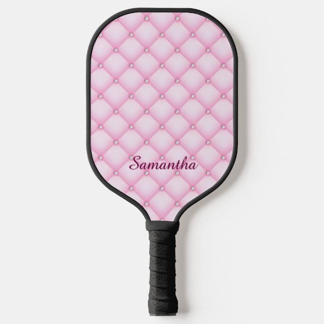 Pink tufted glam aesthetic pickleball paddle (Front)