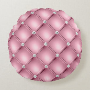 Pink Tufted Small Square Decorative Pattern Round Pillow