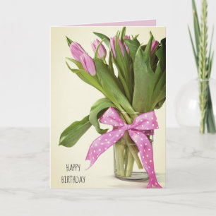 pink tulbouquet with bow for birthday card